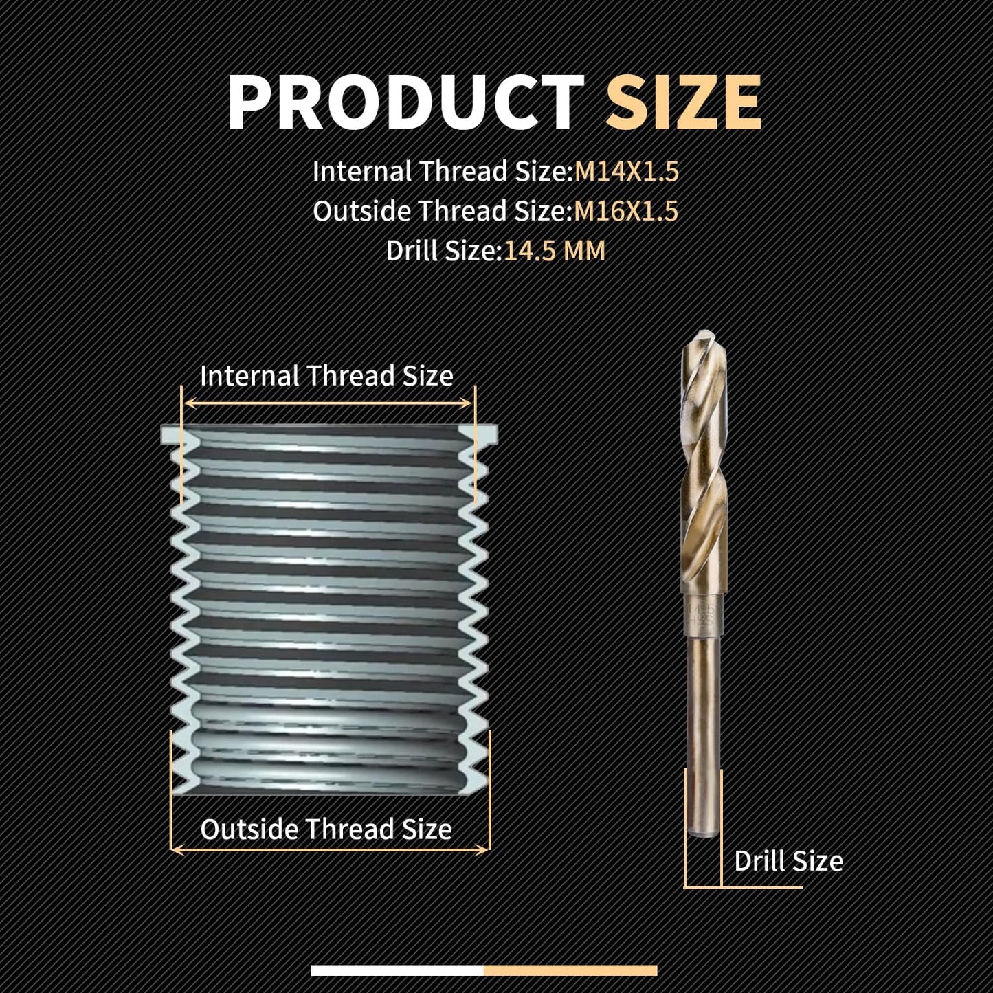 SENNMONN M14X1.5 Metric Thread Repair Kit with Insert HSS Drill, Tap, Counterbore, Installation Driver, Tap Guides, 10PC Stainless Steel Insert 9.4MM