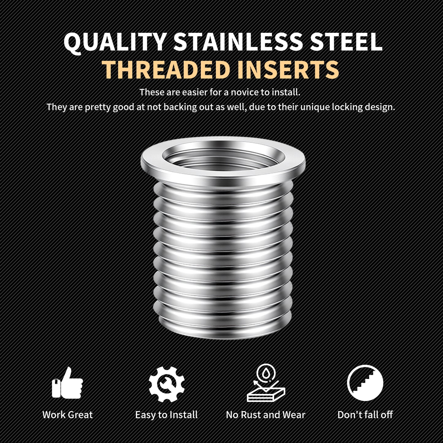 SENNMONN M10X1.25 Thread Repair Kit with 14mm Insert HSS Drill, Tap, Counterbore,Installation Driver,Stainless Steel Insert M10*1.25 * 14mm *10PCS