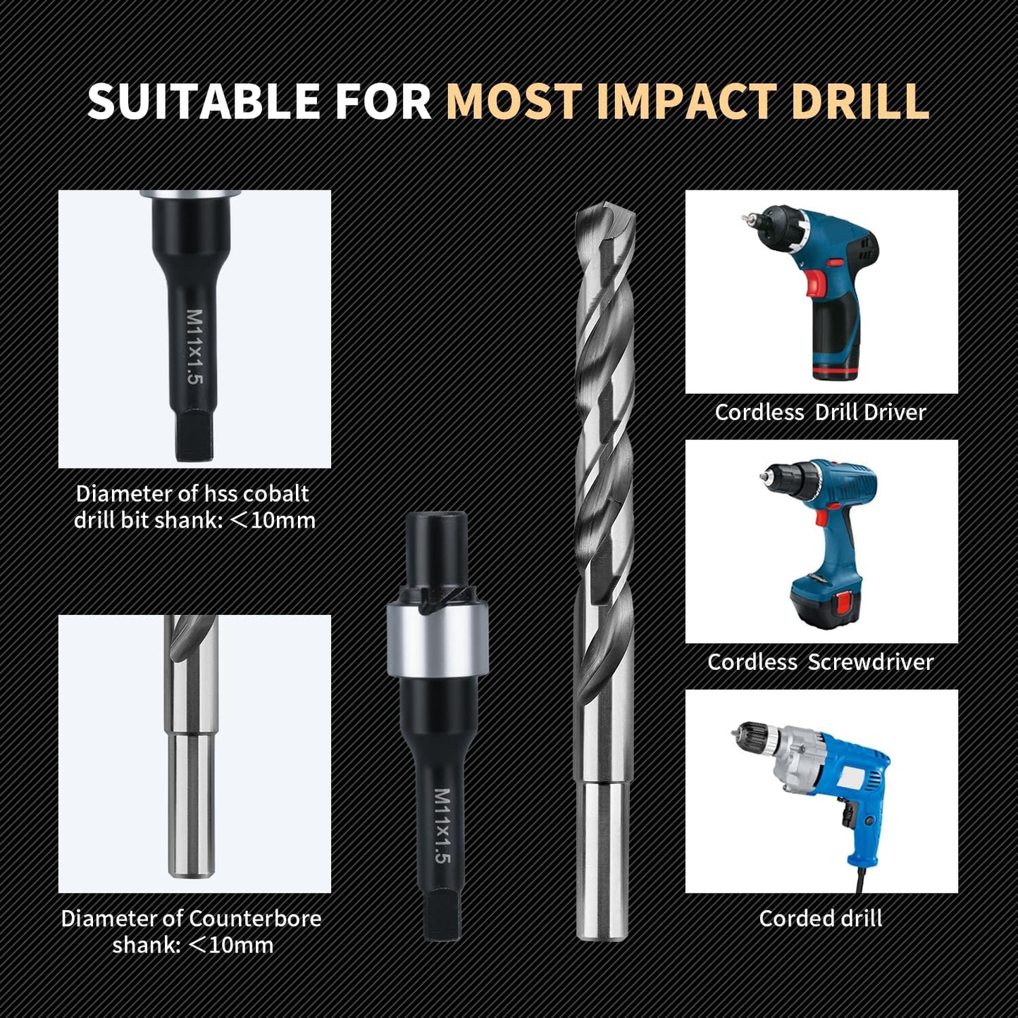 SENNMONN M11X1.5 Metric Thread Repair Kit with Insert HSS Drill, Tap, Counterbore, Installation Driver, 10PCS Stainless Steel Insert M11X1.5X30MM