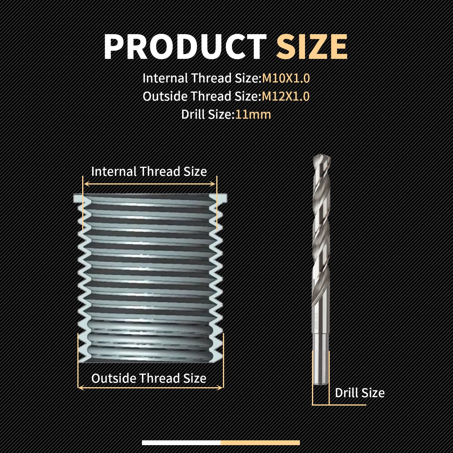 SENNMONN M10X1.0 Thread Repair Kit with Insert HSS Drill, Tap, Counterbore, Installation Driver, Metric, 10PCS Stainless Steel Insert M10X1.0X12.7MM
