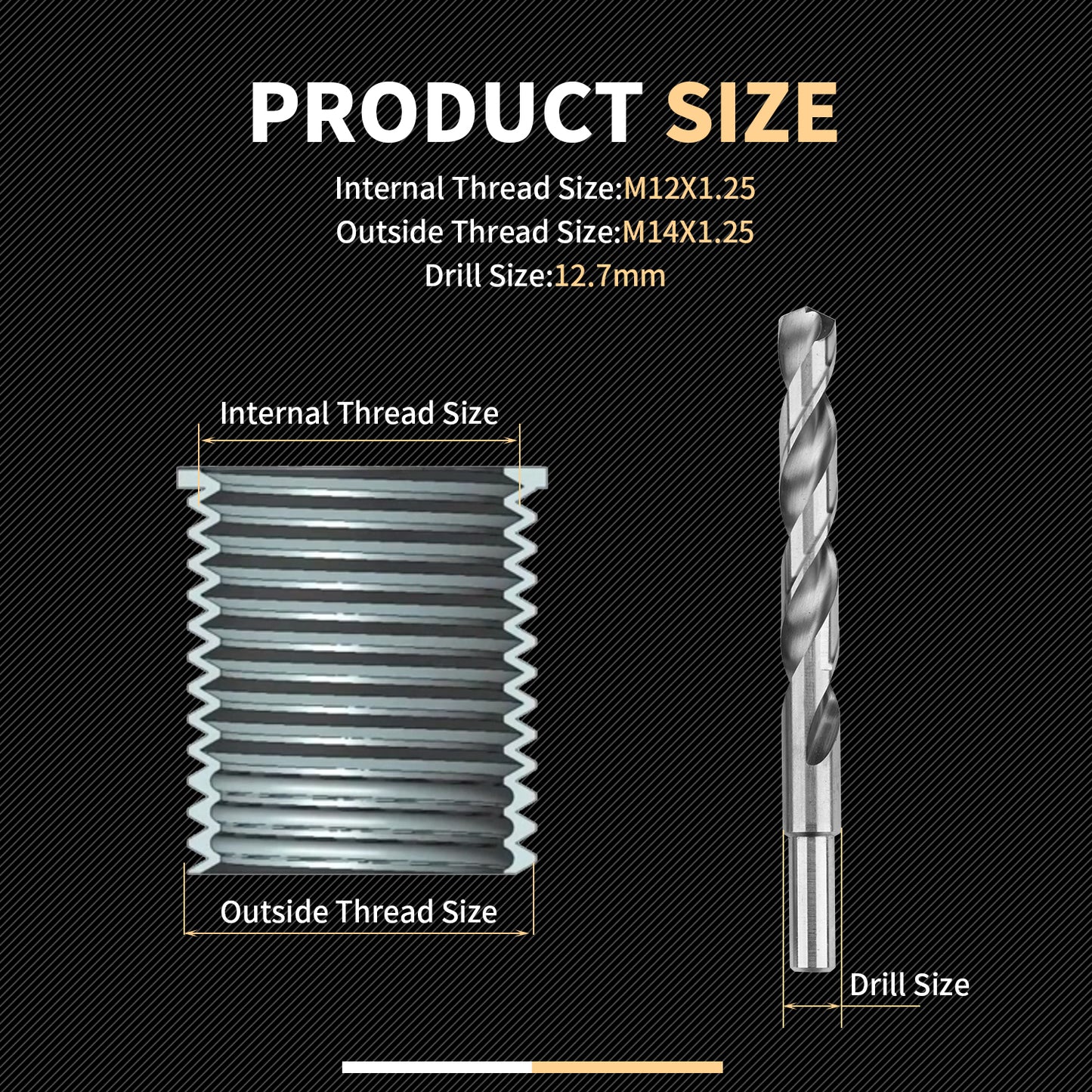 SENNMONN M12x1.25 Thread Repair Kit with Insert HSS Drill, Tap, Counterbore, Installation Driver, Metric, 10PCS Stainless Steel Insert M12X1.25X15MM