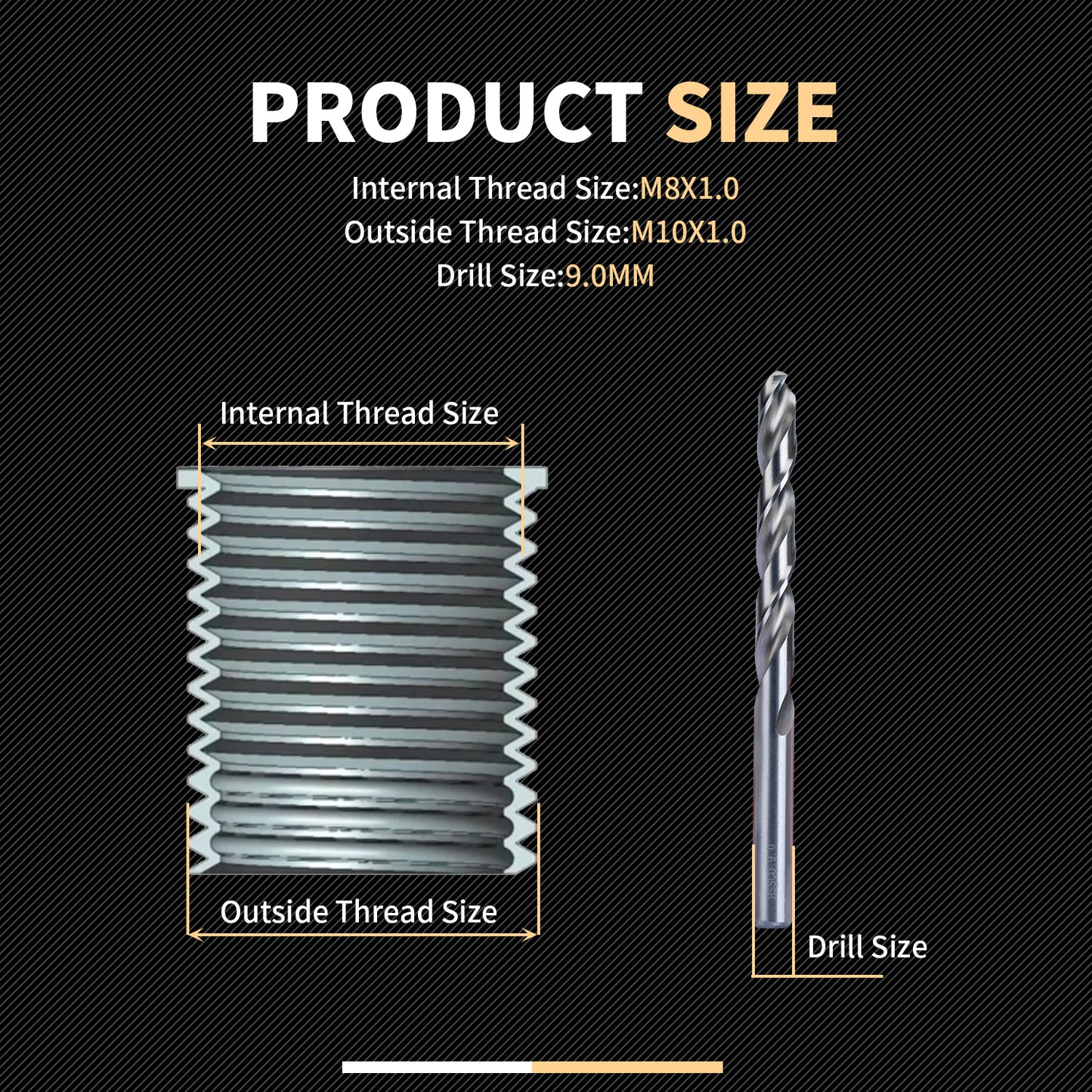 SENNMONN M8X1.0 Thread Repair Kit with Insert HSS Drill, Tap, Counterbore, Installation Driver, Metric, 10PCS Stainless Steel Insert M8X1.0X11.7MM