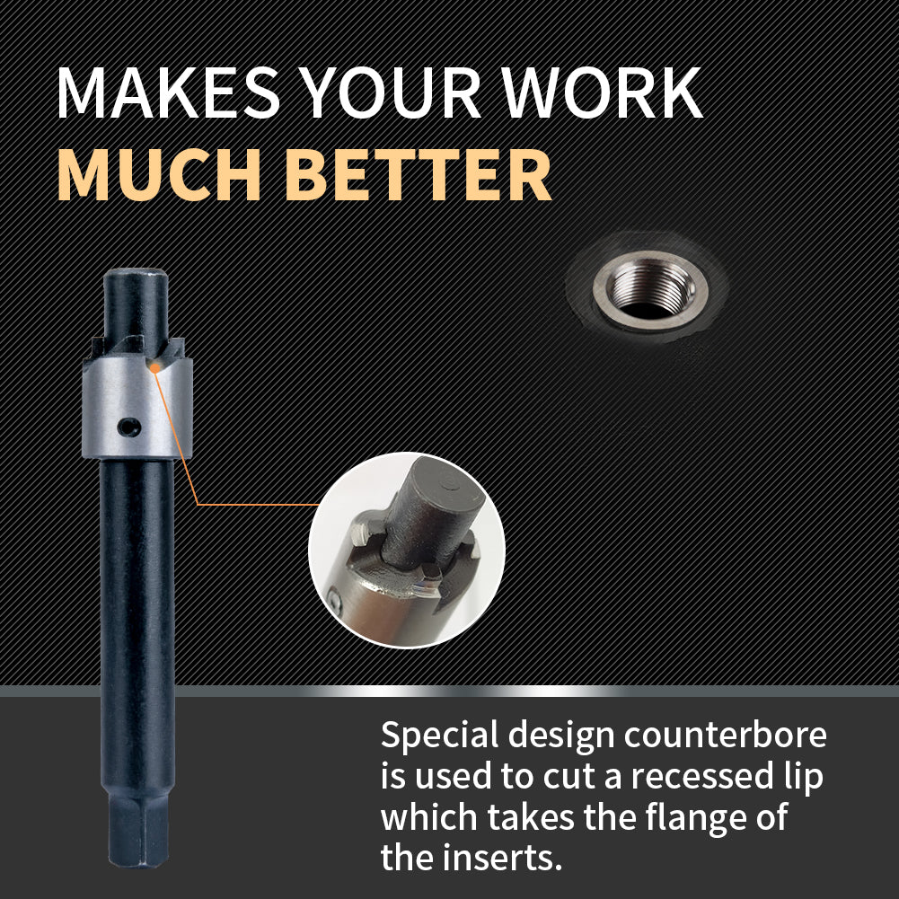 SENNMONN M8X1.0 Thread Repair Kit with Insert HSS Drill, Tap, Counterbore, Installation Driver, Metric, 10PCS Stainless Steel Insert M8X1.0X11.7MM