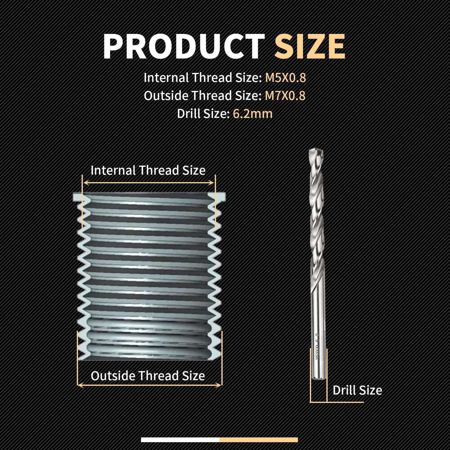 SENNMONN M5X0.8 Thread Repair Kit with Insert HSS Drill, Tap, Counterbore, Installation Driver, Metric, 10PCS Stainless Steel Insert M5X0.8X7.6MM