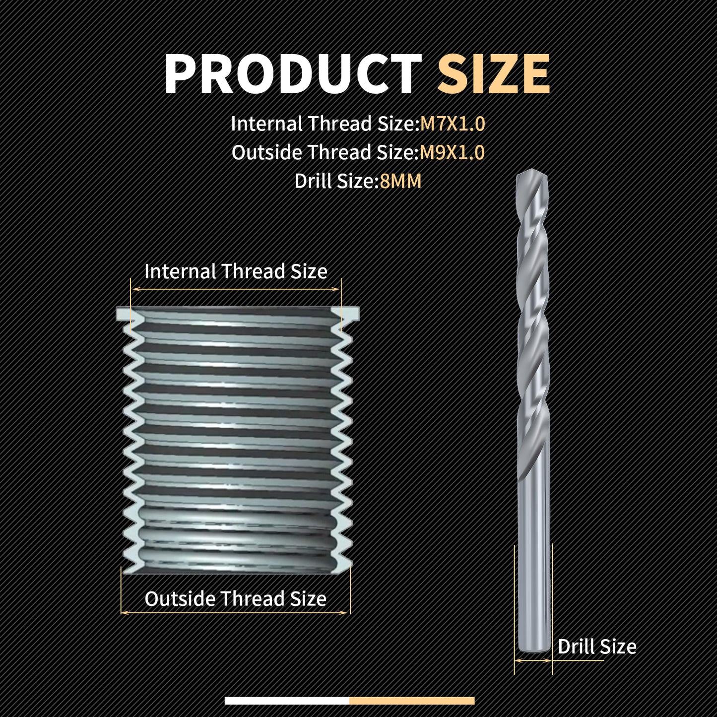 SENNMONN M7x1.0X10MM Thread Repair Kit with Insert HSS Drill, Tap, Counterbore, Installation Driver, Metric, 10PCS Stainless Steel Insert M7x1.0X10MM