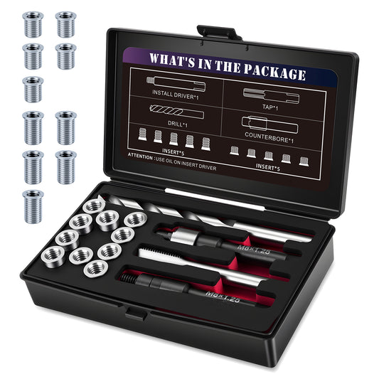 SENNMONN M8X1.25 Metric Thread Repair Kit with Insert HSS Drill, Tap, Installation Driver, Counterbore, Stainless Steel Insert 5PCS 11.7MM&5PCS 16.2MM